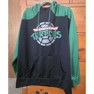 Nickelodeon Teenage Mutant Ninja Turtles Hoodie Mens Large Black Green 90's